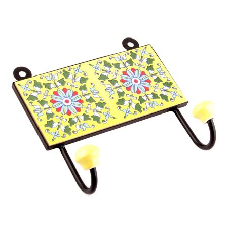 Yellow And Turquoise Ceramic Floral Tiles Hooks